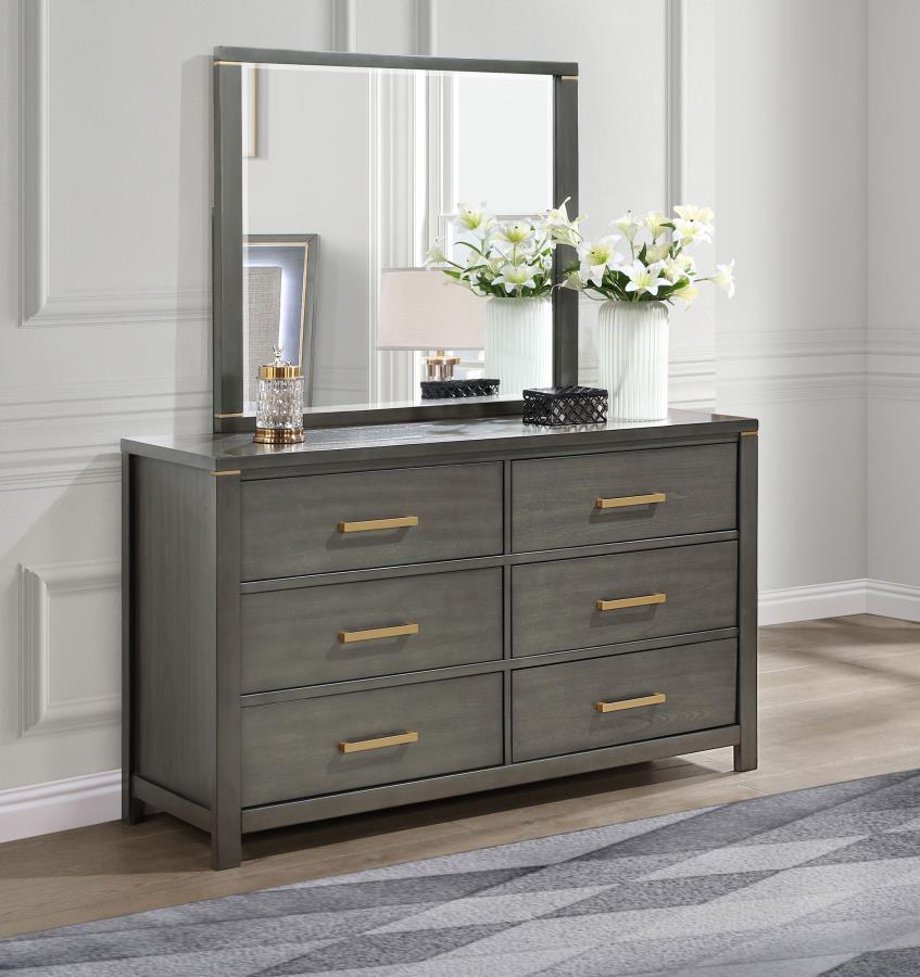 Kieran - 6-Drawer Dresser With Mirror - Gray