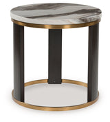 Jazmore - Round End Table - Brown / Brass Finish