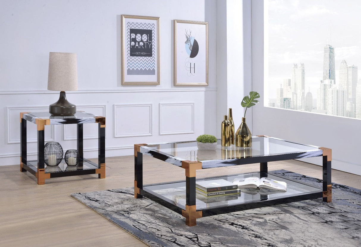 Lafty - End Table - Clear Glass & White Brushed