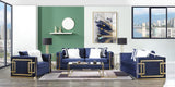 Virrux - Loveseat With 4 Pillows - Blue Velvet & Gold