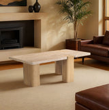 Ravenna - Genuine Fabric Travertine And Oak Wood Table