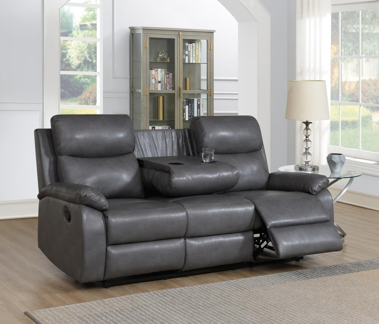 U185 - Motion Sofa With Drop Down Table - Gray
