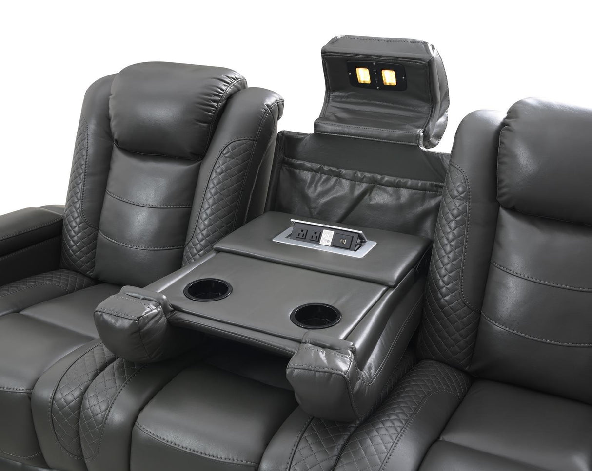U93 - LED Power Reclining With Power Headrest, Bluetooth Speaker, And Drop Down Table Loveseat - Dark Gray