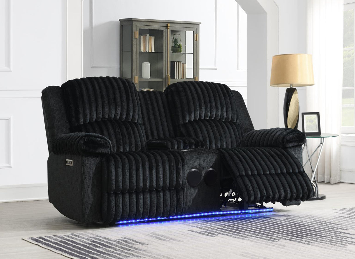 U161 - Corduroy Power LED Reclining Loveseat With Bluetooth Speaker - Black