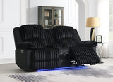 U161 - Corduroy Power LED Reclining Loveseat With Bluetooth Speaker - Black