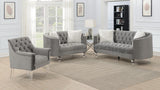 U224 - Loveseat With Two Fur Pillows & Acrylic Legs - Gray