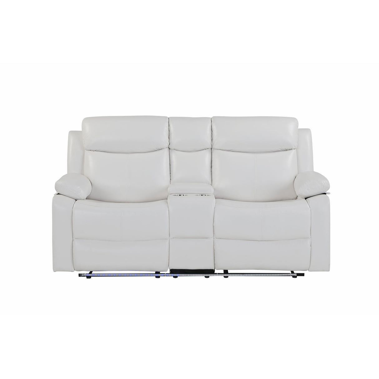 Blanche - Console Reclining Loveseat With LED Lights, Pillow Top Arms, Manual Recline, 2 Cupholders - White