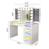 7 Glass Fronted Drawers with Hollywood Vanity Storage Mirror
