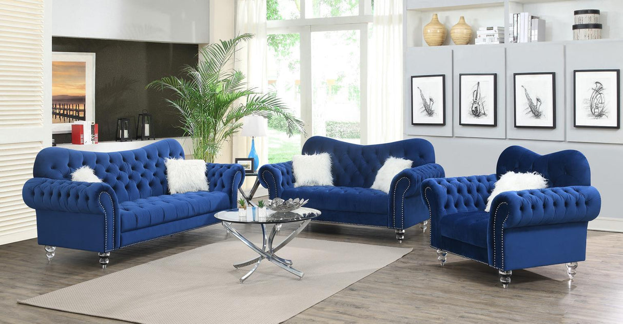U218 - Loveseat With Two Fur Pillows & Acrylic Legs - White - Blue