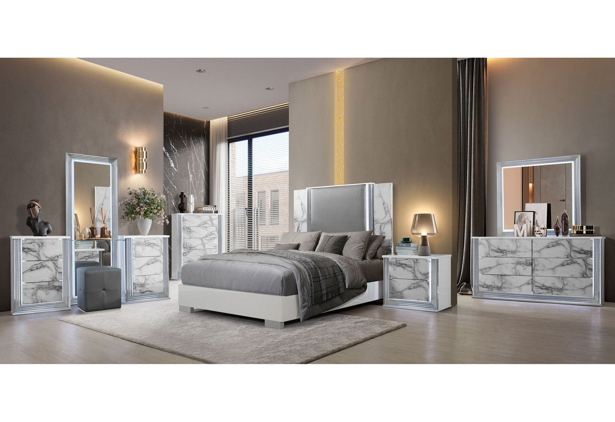 Ylime - 4 Piece Queen Bedroom Set (Bed Fully Slatted, Dresser, Mirror, Nightstand) - White