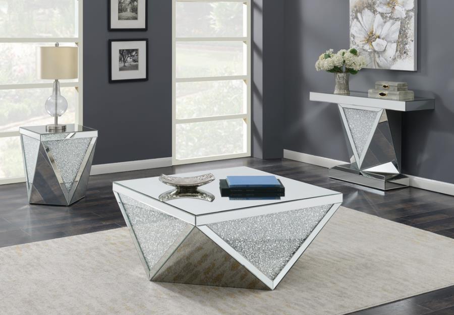 Amore - Square Mirrored Acrylic Crystal Side End Table - Silver