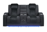 U8000 - Power Reclining Loveseat With Console, Power Headrest, LED Light, Bluetooth Speaker - Black