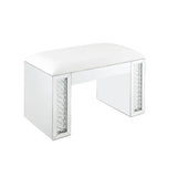 Nysa - Vanity Stool - Ivory Synthetic Leather , Mirrored & Faux Crystals