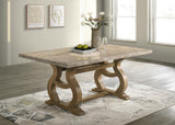 D072 - Rectangular Dining Table - Antique Oak / Golden Flower Marble