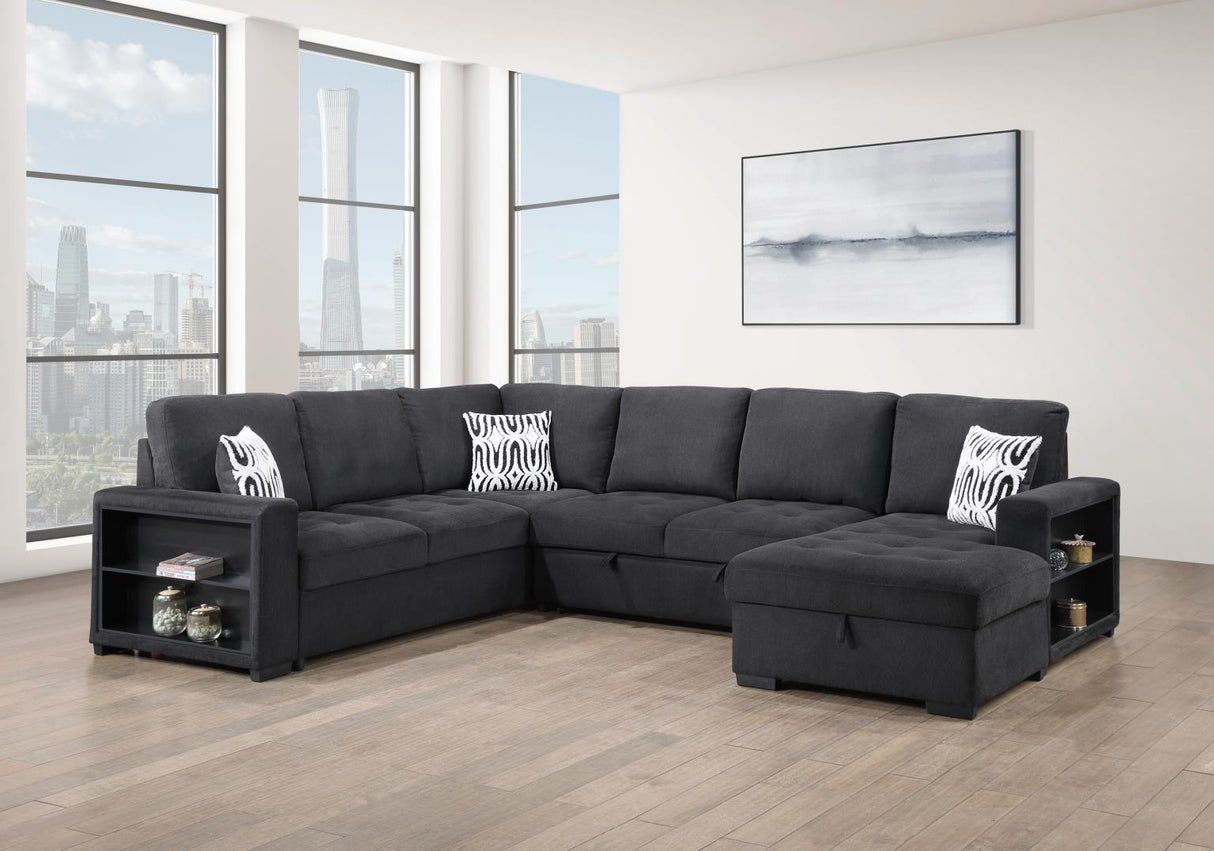 U274 - 3 Piece Sectional With USB (Type A+C) - Black