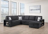 U274 - 3 Piece Sectional With USB (Type A+C) - Black