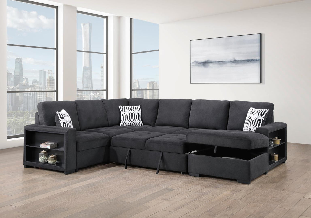 U274 - 3 Piece Sectional With USB (Type A+C) - Black