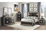 Blake - 6 Piece Queen Bedroom Set (Bed, Dresser, Mirror, 2 Nightstands, Chest) - Black / Gold