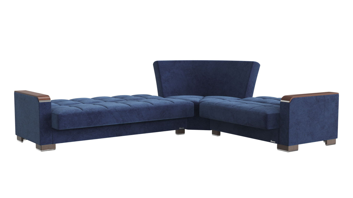 Ottomanson Armada X - Upholstered Convertible Wood Trimmed Sectional With Storage - Microfiber