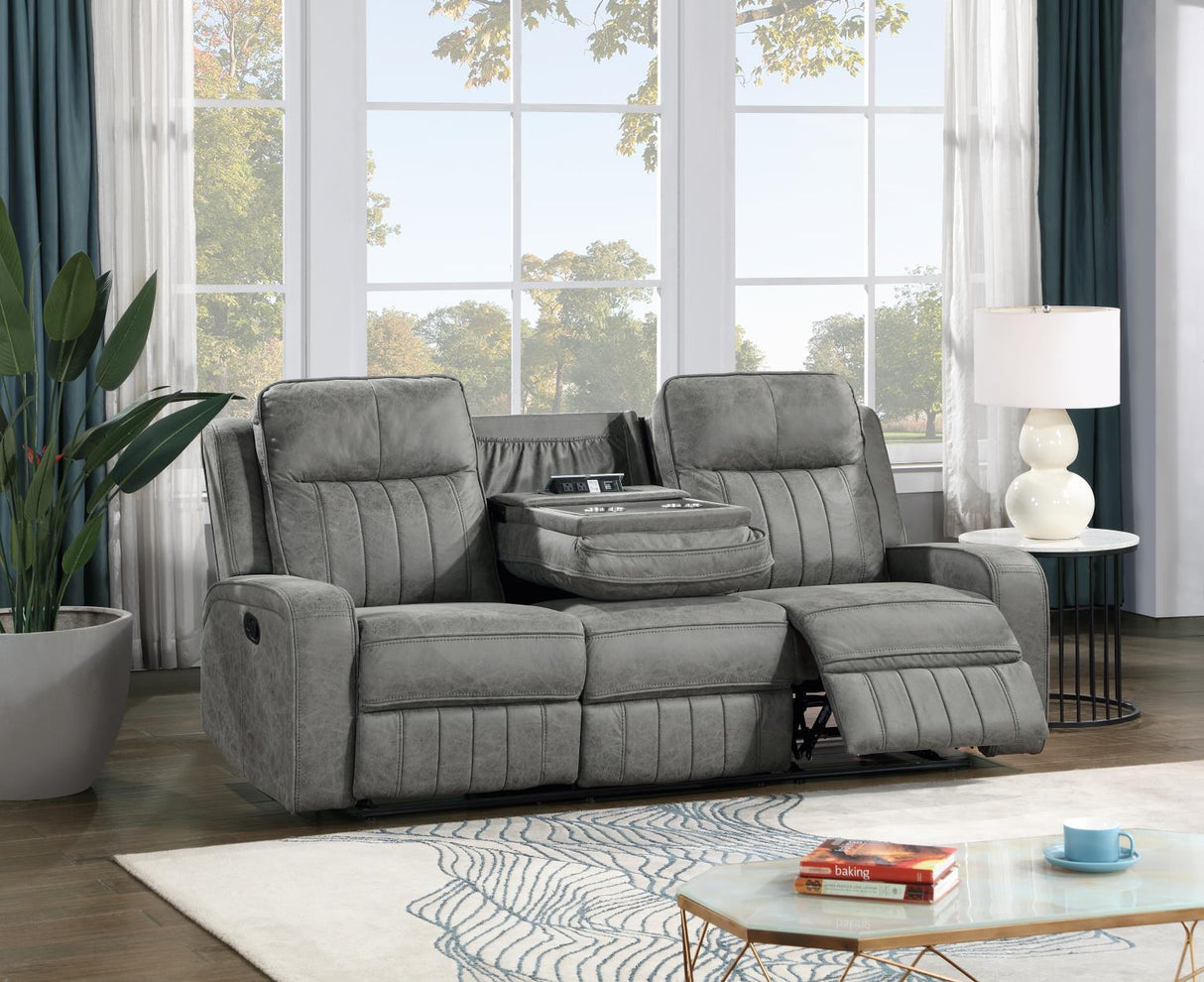 U172 - Motion Sofa With Dropdown Table, With Charger - Gray