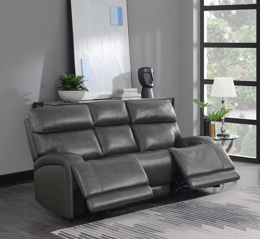 Longport - Upholstered Power Sofa - Grain Leather - Charcoal