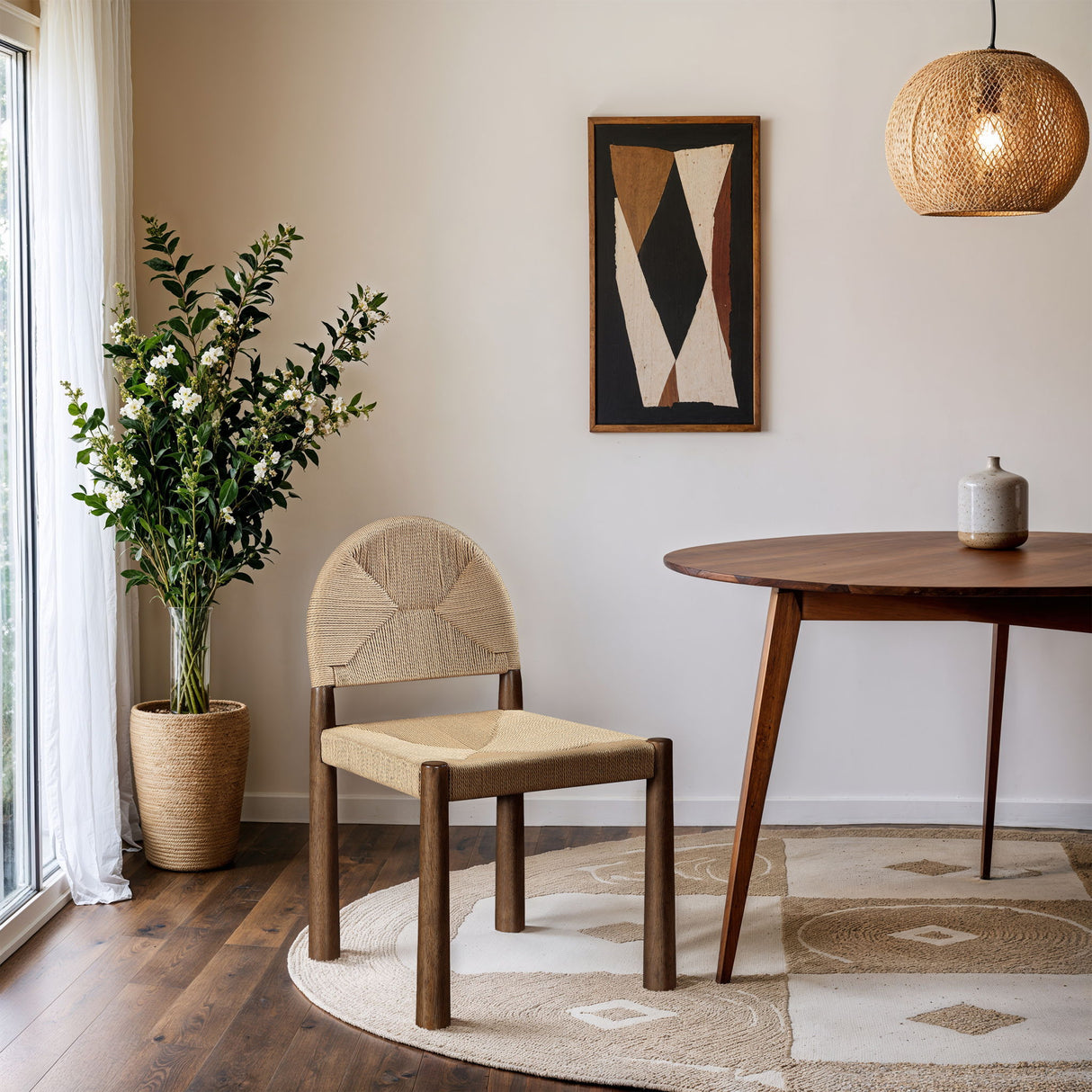 Bohemia - Woven Seagrass Cord And Solid Wood Dining Chair (Set of 2) - Beige