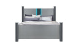 Logan - 4 Piece Full Bedroom Set (Full Bed With LED And Speakers, Dresser, Mirror And Nightstand) - Silver