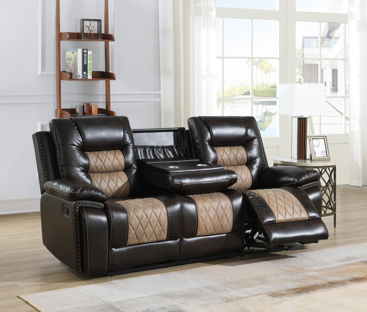 U141 - Motion Sofa With Drop Down, And Two Wireless Chargers - Brown