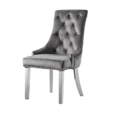 Satinka - Side Chair (Set of 2) - Gray Fabric & Mirrored Silver