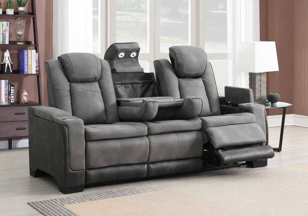 U77 - Power Reclining Sofa With Power Headrest, Reading Light, Magzine Pocket, Storage Arms / USB And Wireless Charger - Slate