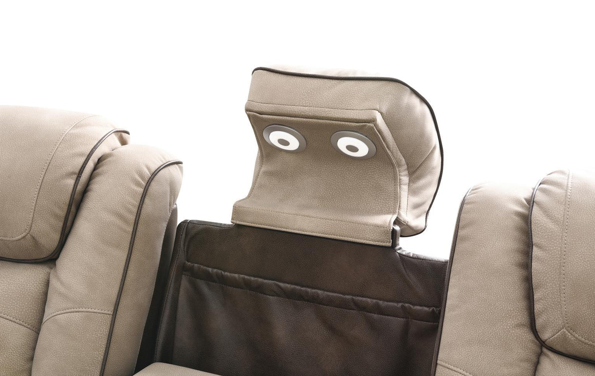 U78 - Power Reclining Sofa With Power Headrest, Reading Light, Magzine Pocket, Storage Arms / USB And Wireles Charger - Sand / Brown