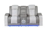 U8000 - Power Reclining Loveseat With Console, Power Headrest, LED Light, Bluetooth Speaker - Gray