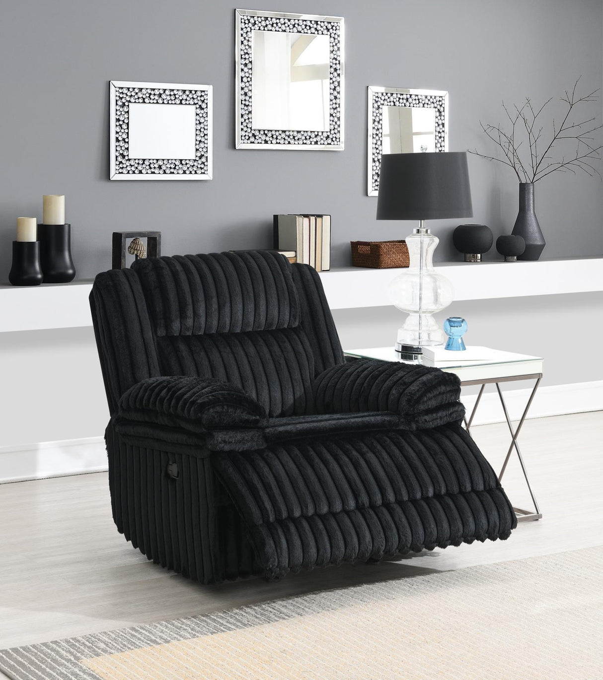 U112 - Corduroy Motion Sofa With Dropdown - Black