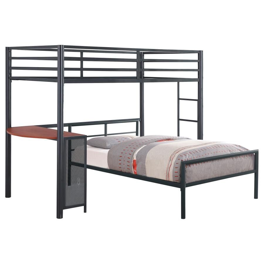 Fisher - Twin Over Twin Workstation Loft Bed Set - Gunmetal