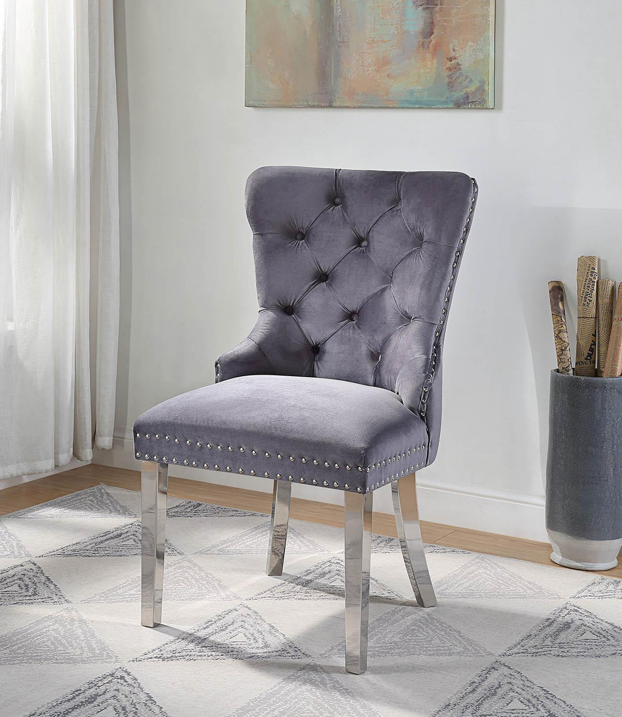 D2082 - Velvet Dining Side Chair With Chrome Legs (Set of 2)