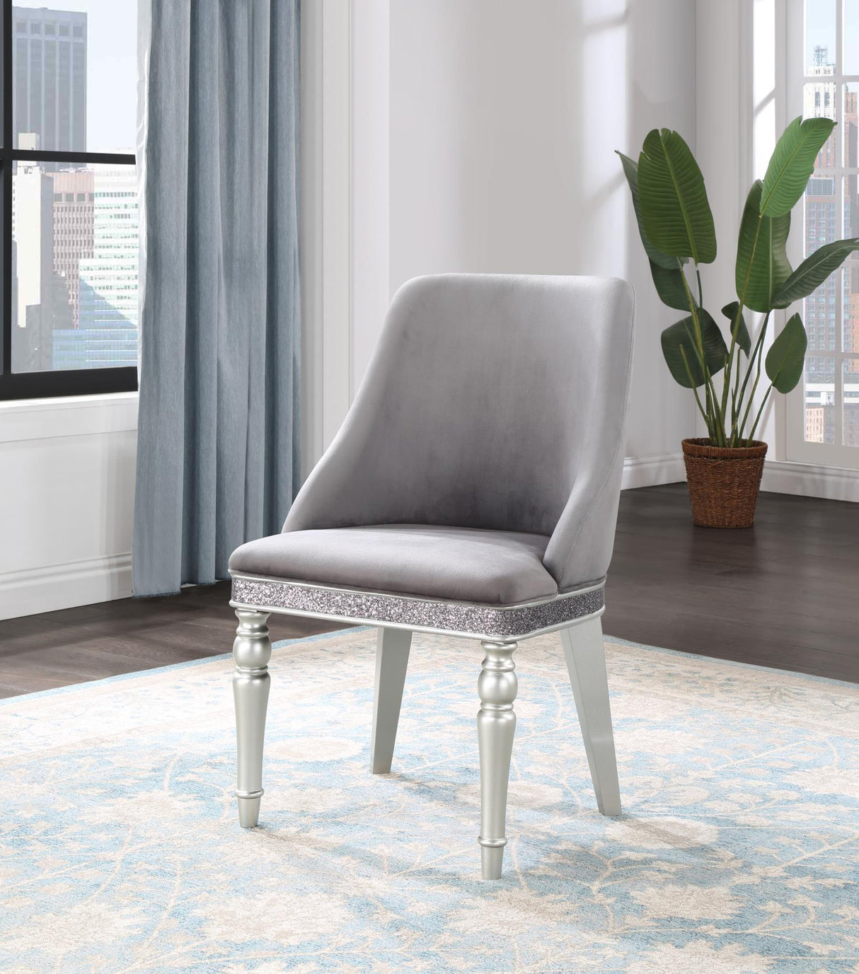 D107 - Round Back Side Chair (Set of 2) - Shimmer Silver