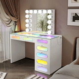 7 Glass Fronted Drawers with Hollywood Vanity Storage Mirror