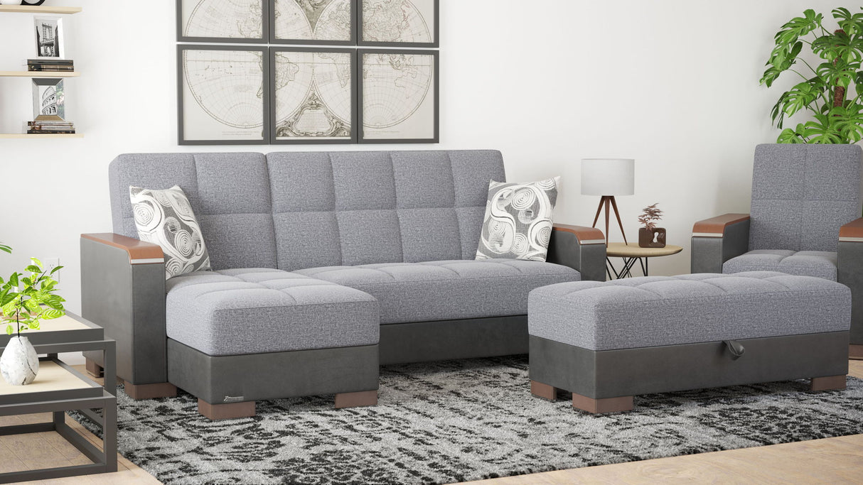 Ottomanson Armada X - Upholstered Convertible Wood Trimmed Ottoman With Storage