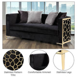 Fergal - Loveseat With 4 Pillows - Black Velvet & Gold