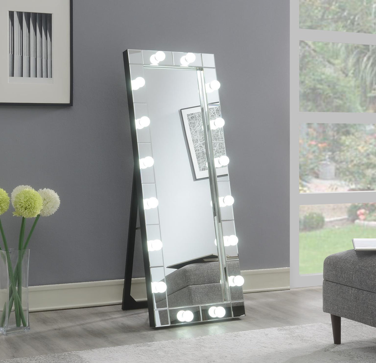 G-345-FM - Glamour LED Floor Mirror - Pearl Silver