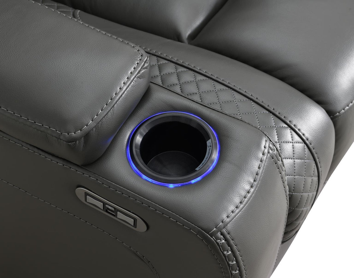 U93 - LED Power Reclining With Power Headrest, And Drop Down Table Sofa - Gray