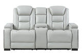 U8609 - Power Console Reclining Loveseat With Power Headrest, USB, Outlet, LED And Bookshelf Arm - Gray