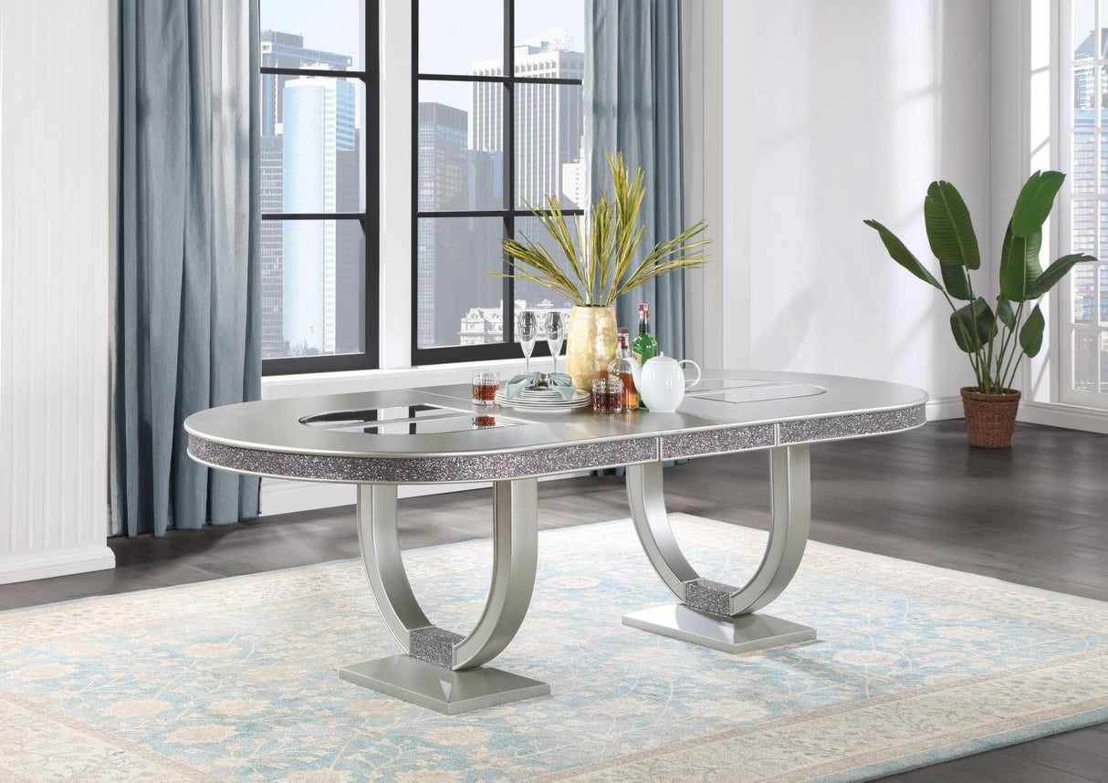 D107 - Oval Dining Table - Shimmer Silver