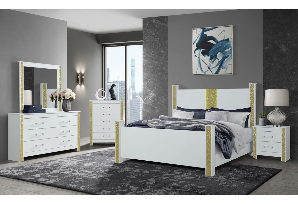 Logan - 5 Piece King Bedroom Set - Gold / White
