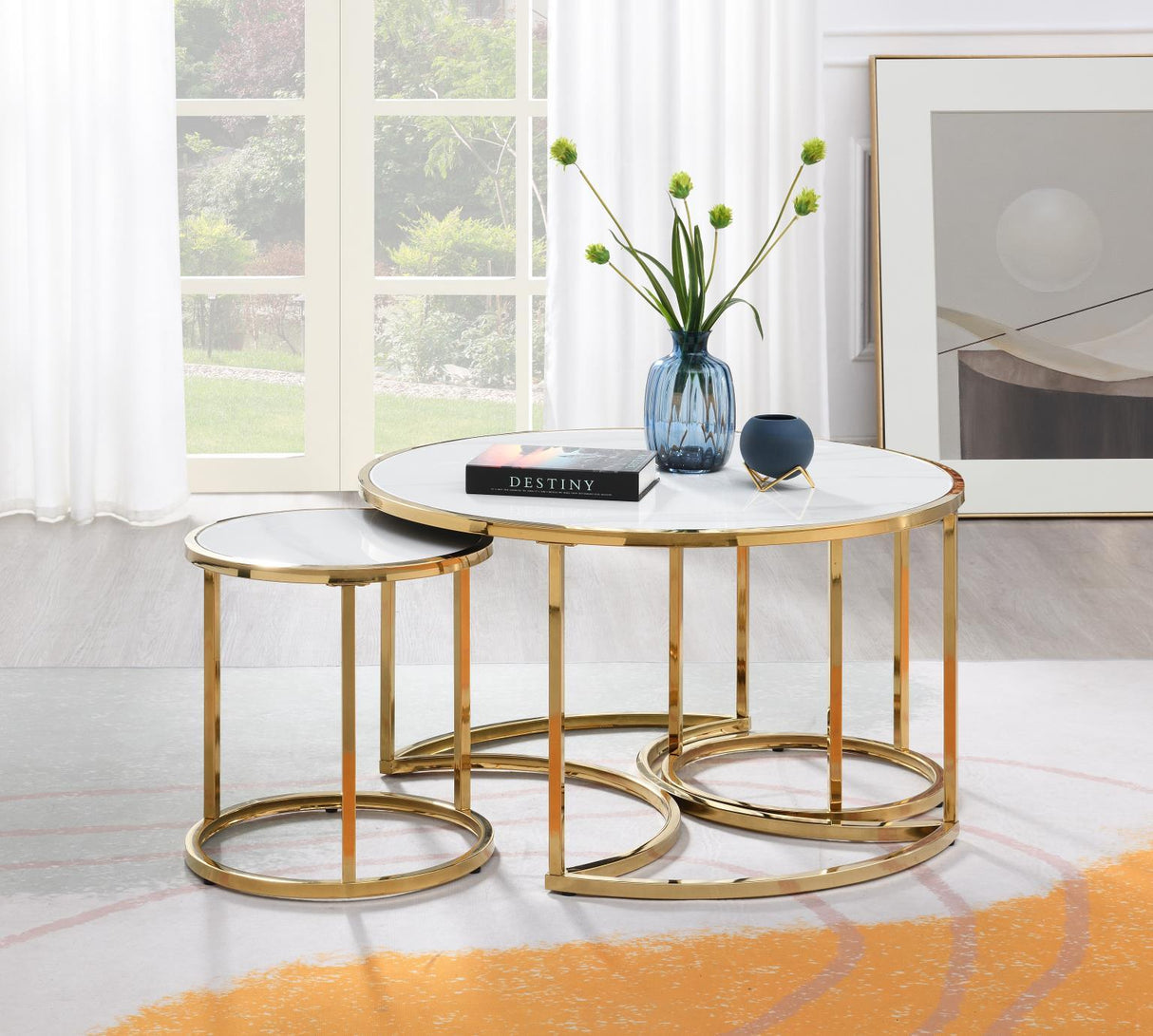 T328 - Gold Coffee Table & 2 End Tables - Gold