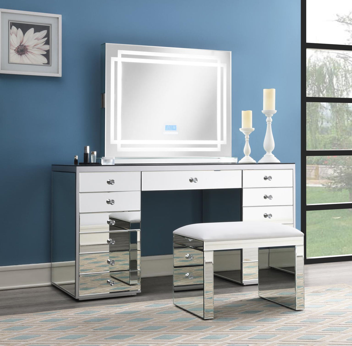 G-317 - Glamour Vanity Stool - Pearl Silver