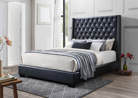 Kean Leather Bed w/ Crystal Tufted Accents