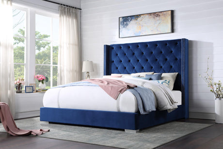 Keanna Velvet Bed w/ Tufted Button Accents