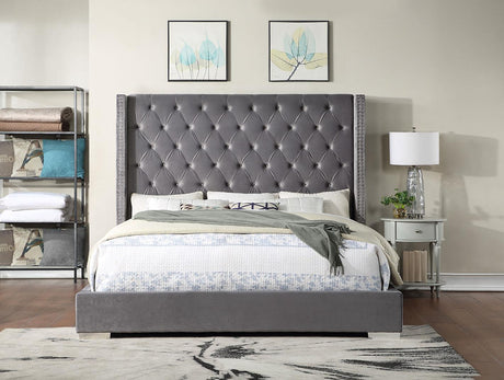 Keanna Velvet Bed w/ Tufted Button Accents