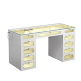 Priscilla Vanity Desk-11 Glass Fronted Drawers with Crystal Handles
